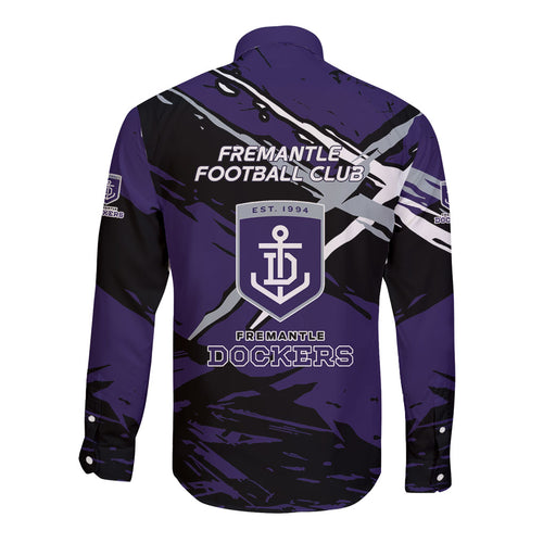Fremantle Football Club Long Sleeve Button Shirt Dockers Muscular Mascot Graphic - Abstract Paint Splatter Art