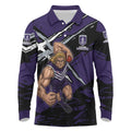 Fremantle Football Club Long Sleeve Polo Shirt Dockers Muscular Mascot Graphic - Abstract Paint Splatter Art