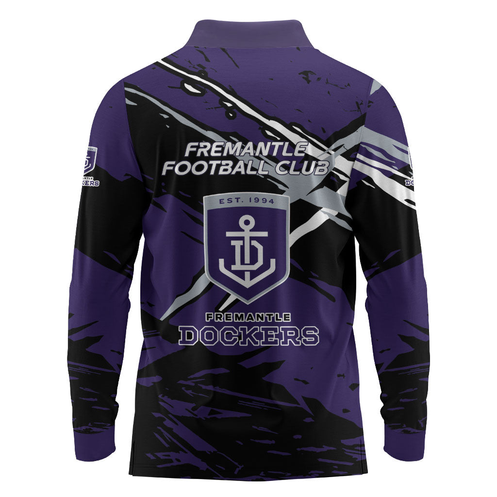 Fremantle Football Club Long Sleeve Polo Shirt Dockers Muscular Mascot Graphic - Abstract Paint Splatter Art