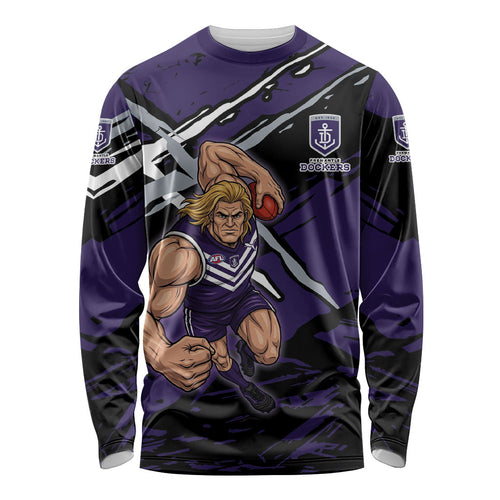 Fremantle Football Club Long Sleeve Shirt Dockers Muscular Mascot Graphic - Abstract Paint Splatter Art
