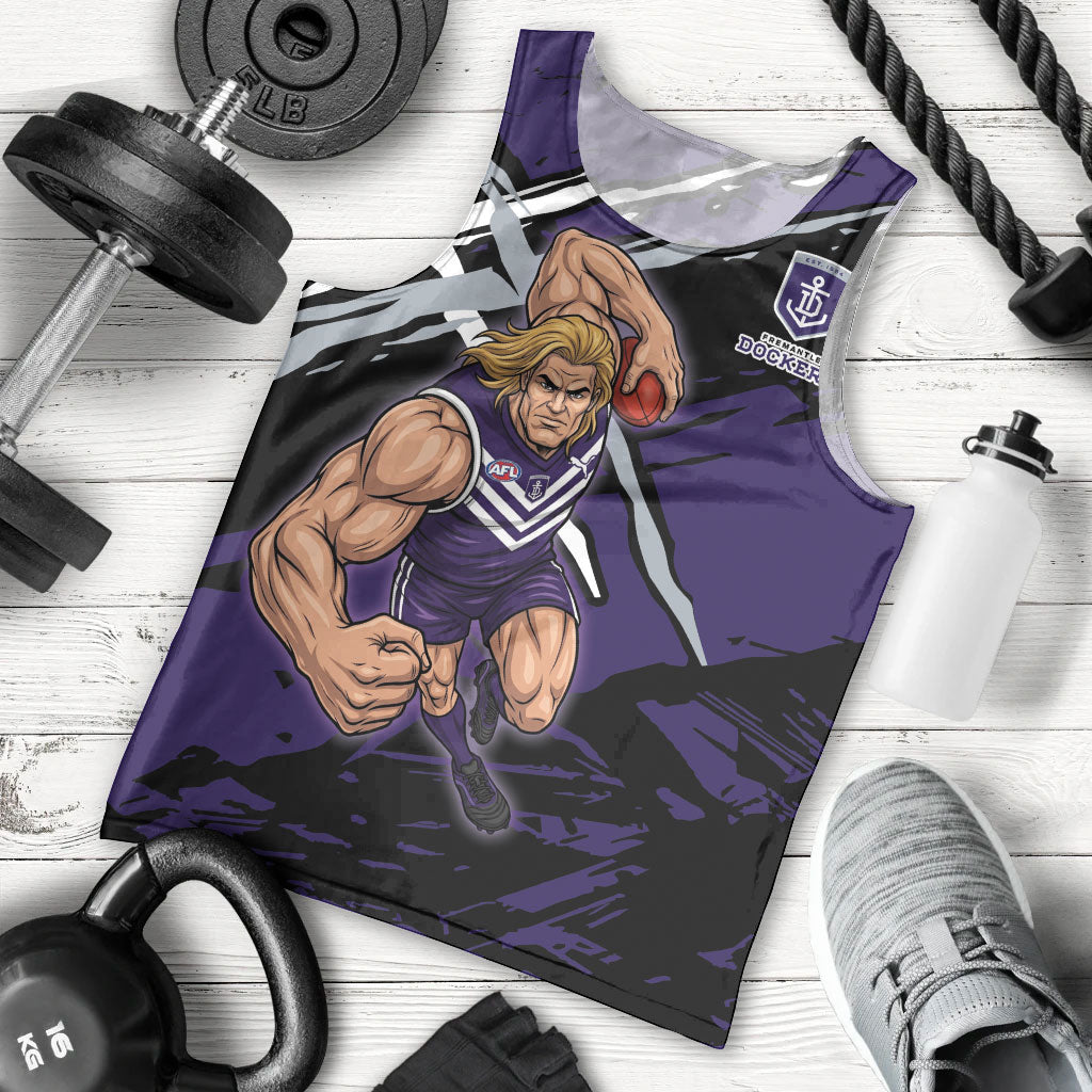 Fremantle Football Club Men Tank Top Dockers Muscular Mascot Graphic - Abstract Paint Splatter Art
