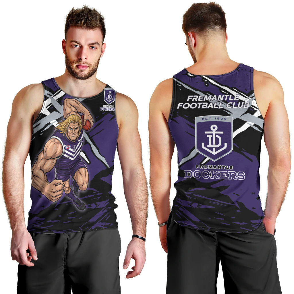 Fremantle Football Club Men Tank Top Dockers Muscular Mascot Graphic - Abstract Paint Splatter Art