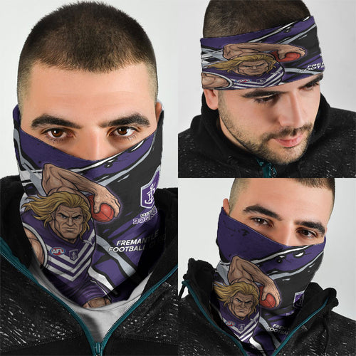 Fremantle Football Club Neck Gaiter Dockers Muscular Mascot Graphic - Abstract Paint Splatter Art
