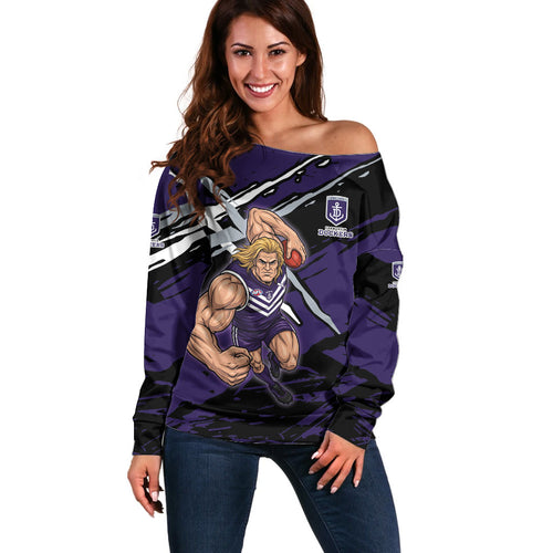 Fremantle Football Club Off Shoulder Sweater Dockers Muscular Mascot Graphic - Abstract Paint Splatter Art