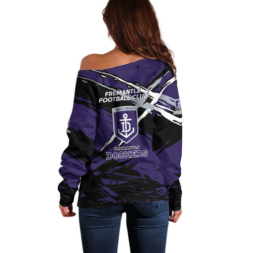 Fremantle Football Club Off Shoulder Sweater Dockers Muscular Mascot Graphic - Abstract Paint Splatter Art