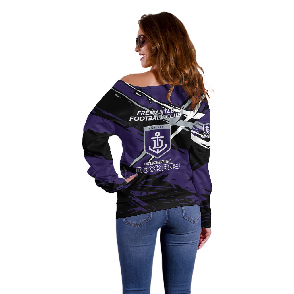 Fremantle Football Club Off Shoulder Sweater Dockers Muscular Mascot Graphic - Abstract Paint Splatter Art