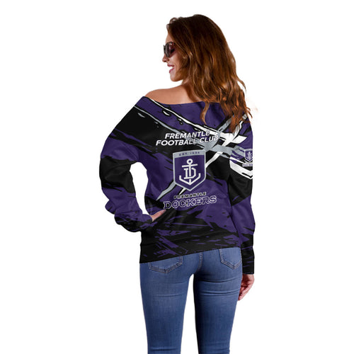 Fremantle Football Club Off Shoulder Sweater Dockers Muscular Mascot Graphic - Abstract Paint Splatter Art