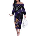 Fremantle Football Club Off The Shoulder Long Sleeve Dress Dockers Muscular Mascot Graphic - Abstract Paint Splatter Art