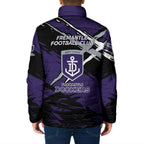 Fremantle Football Club Padded Jacket Dockers Muscular Mascot Graphic - Abstract Paint Splatter Art
