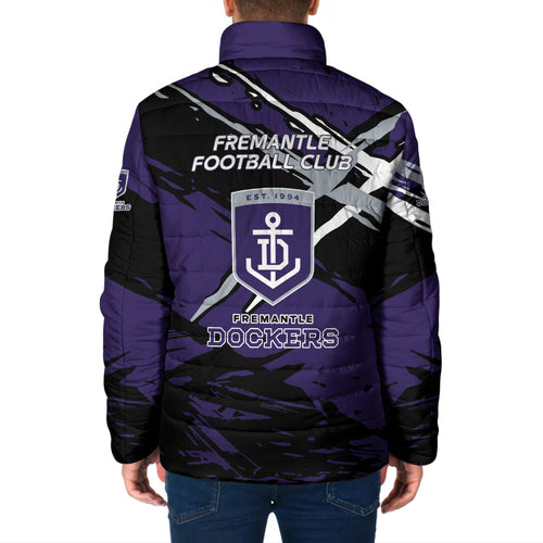 Fremantle Football Club Padded Jacket Dockers Muscular Mascot Graphic - Abstract Paint Splatter Art