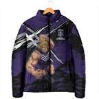 Fremantle Football Club Padded Jacket Dockers Muscular Mascot Graphic - Abstract Paint Splatter Art