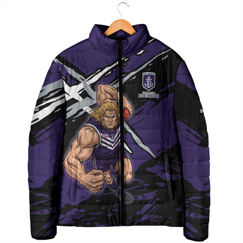Fremantle Football Club Padded Jacket Dockers Muscular Mascot Graphic - Abstract Paint Splatter Art