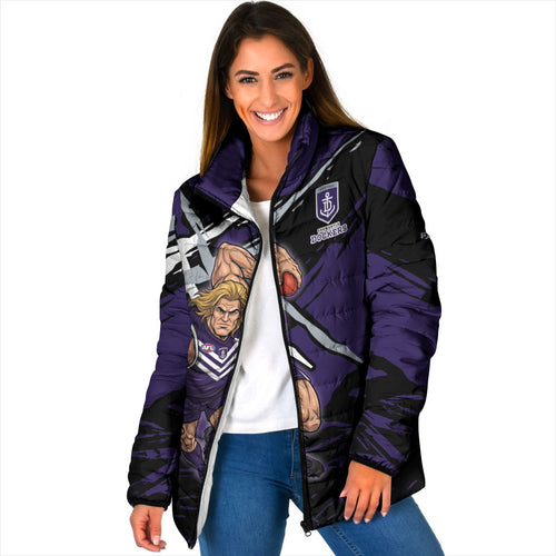 Fremantle Football Club Padded Jacket Dockers Muscular Mascot Graphic - Abstract Paint Splatter Art