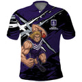 Fremantle Football Club Polo Shirt Dockers Muscular Mascot Graphic - Abstract Paint Splatter Art