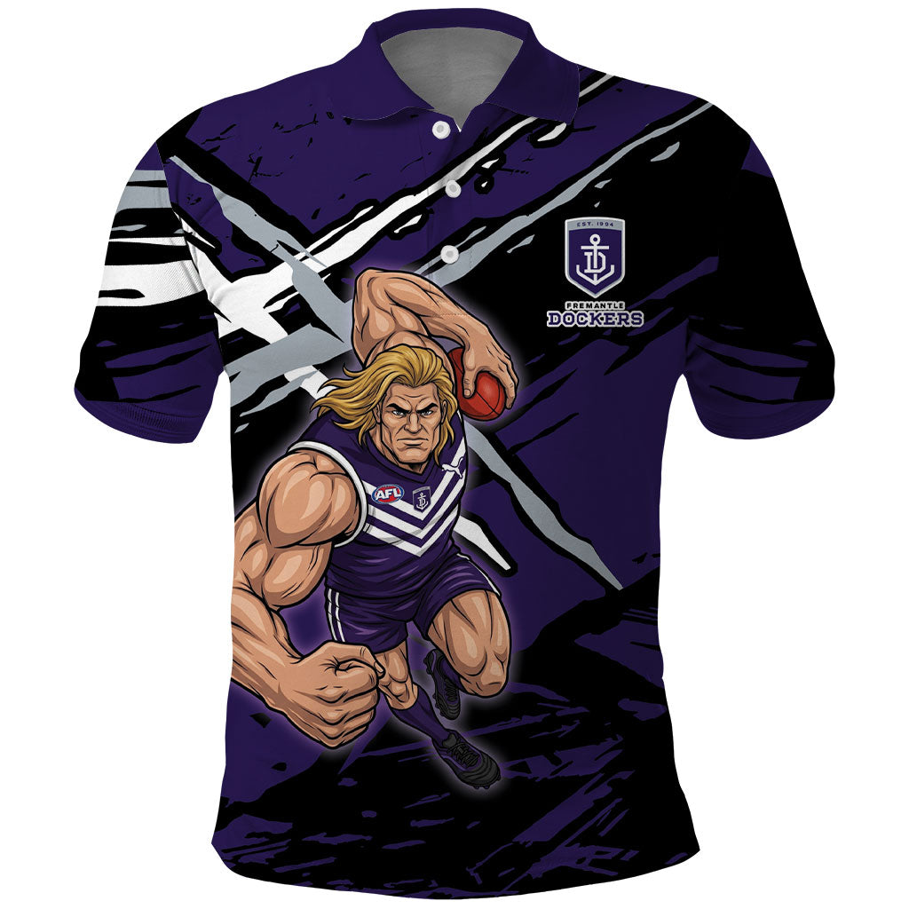 Fremantle Football Club Polo Shirt Dockers Muscular Mascot Graphic - Abstract Paint Splatter Art