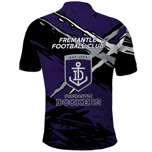 Fremantle Football Club Polo Shirt Dockers Muscular Mascot Graphic - Abstract Paint Splatter Art