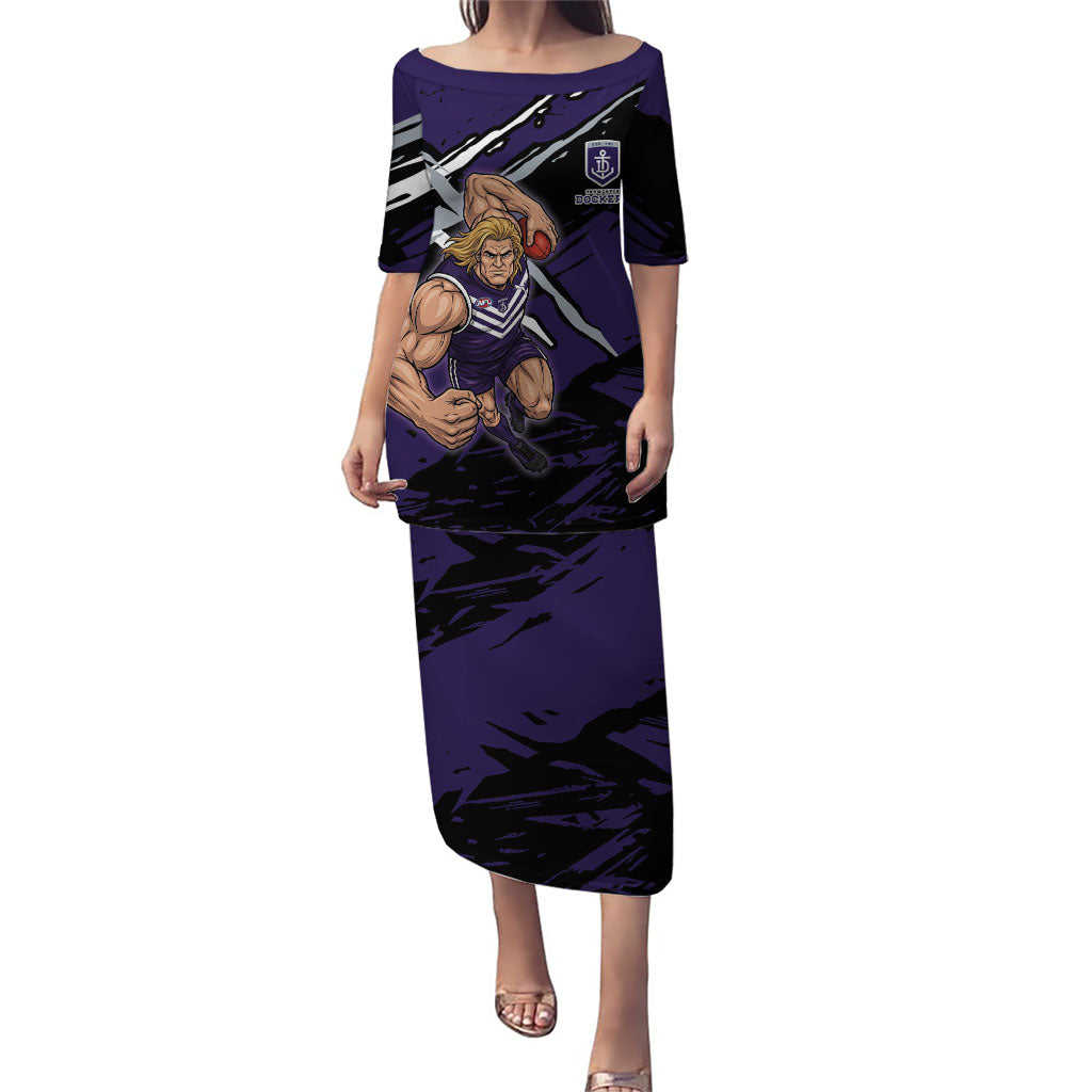 Fremantle Football Club Puletasi Dockers Muscular Mascot Graphic - Abstract Paint Splatter Art