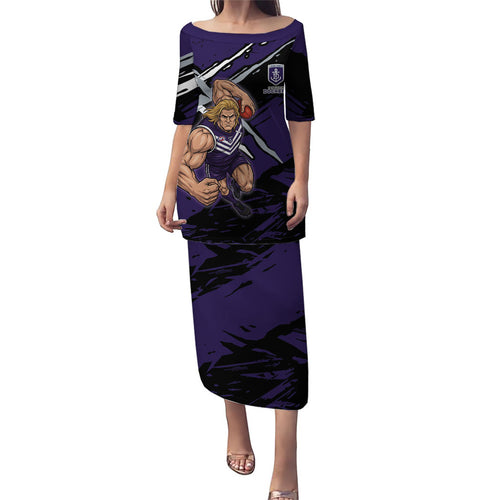 Fremantle Football Club Puletasi Dockers Muscular Mascot Graphic - Abstract Paint Splatter Art