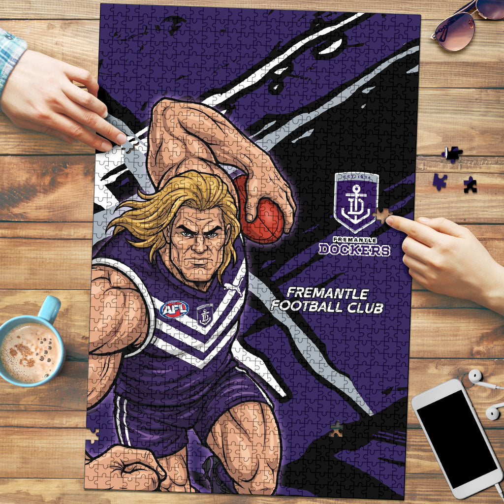 Fremantle Football Club Puzzle Dockers Muscular Mascot Graphic - Abstract Paint Splatter Art