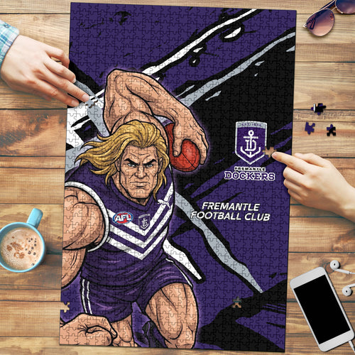 Fremantle Football Club Puzzle Dockers Muscular Mascot Graphic - Abstract Paint Splatter Art
