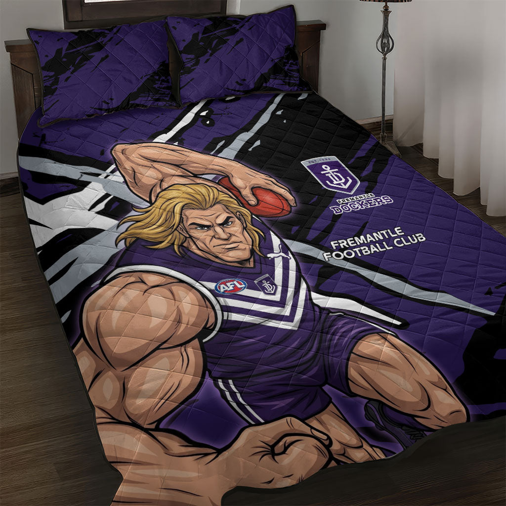 Fremantle Football Club Quilt Bed Set Dockers Muscular Mascot Graphic - Abstract Paint Splatter Art