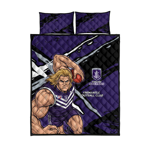 Fremantle Football Club Quilt Bed Set Dockers Muscular Mascot Graphic - Abstract Paint Splatter Art