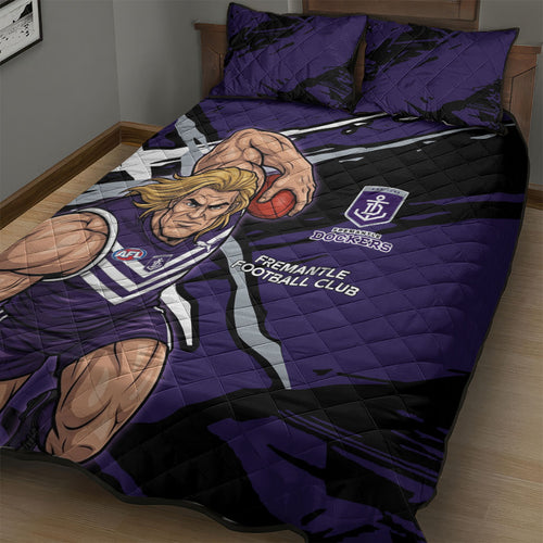 Fremantle Football Club Quilt Bed Set Dockers Muscular Mascot Graphic - Abstract Paint Splatter Art