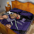 Fremantle Football Club Quilt Bed Set Dockers Muscular Mascot Graphic - Abstract Paint Splatter Art