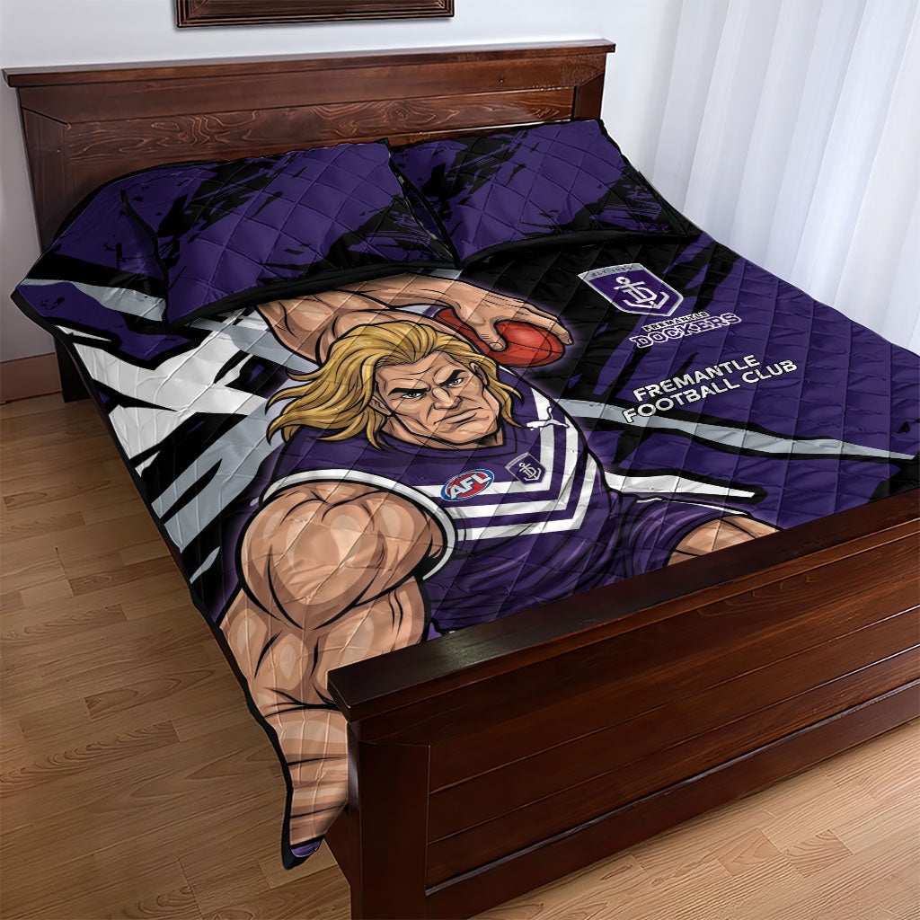 Fremantle Football Club Quilt Bed Set Dockers Muscular Mascot Graphic - Abstract Paint Splatter Art