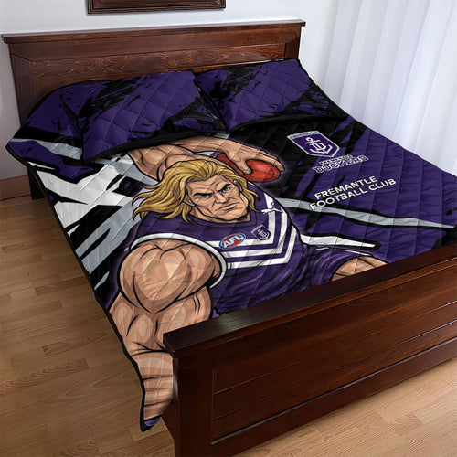 Fremantle Football Club Quilt Bed Set Dockers Muscular Mascot Graphic - Abstract Paint Splatter Art