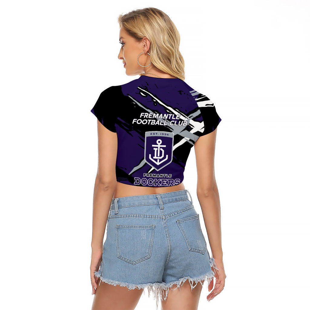 Fremantle Football Club Raglan Cropped T Shirt Dockers Muscular Mascot Graphic - Abstract Paint Splatter Art