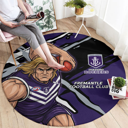 Fremantle Football Club Round Carpet Dockers Muscular Mascot Graphic - Abstract Paint Splatter Art