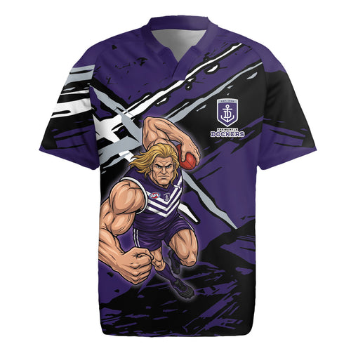 Fremantle Football Club Rugby Jersey Dockers Muscular Mascot Graphic - Abstract Paint Splatter Art