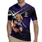 Fremantle Football Club Rugby Jersey Dockers Muscular Mascot Graphic - Abstract Paint Splatter Art