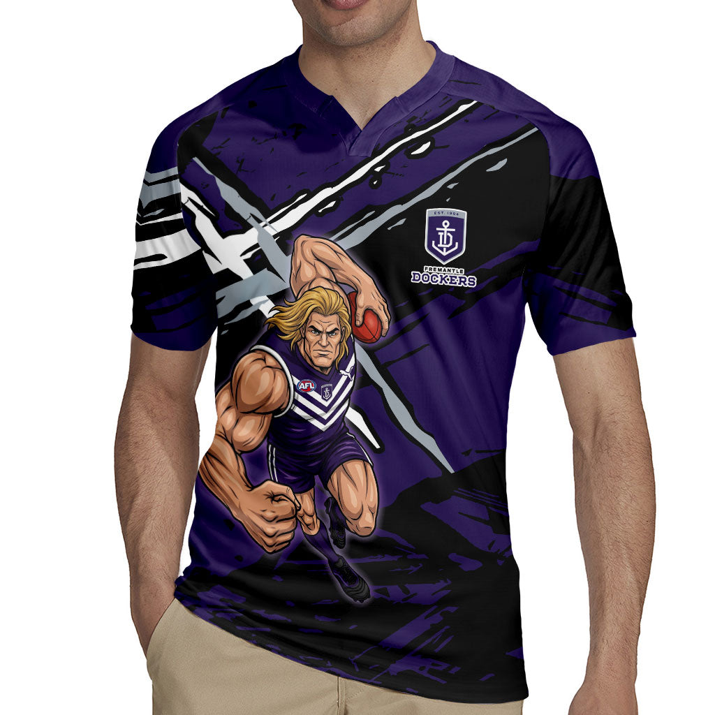 Fremantle Football Club Rugby Jersey Dockers Muscular Mascot Graphic - Abstract Paint Splatter Art