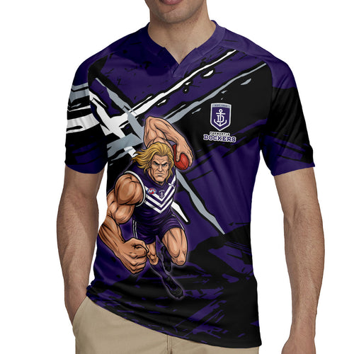 Fremantle Football Club Rugby Jersey Dockers Muscular Mascot Graphic - Abstract Paint Splatter Art