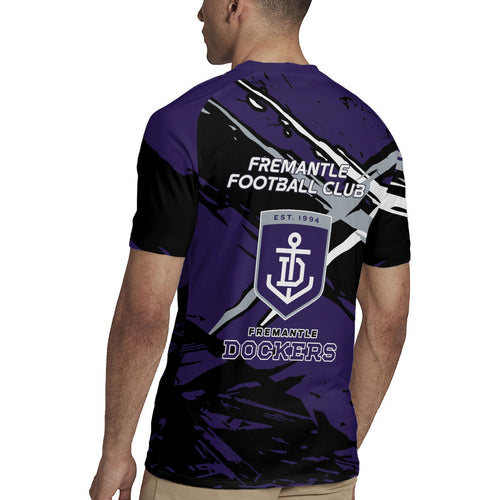 Fremantle Football Club Rugby Jersey Dockers Muscular Mascot Graphic - Abstract Paint Splatter Art