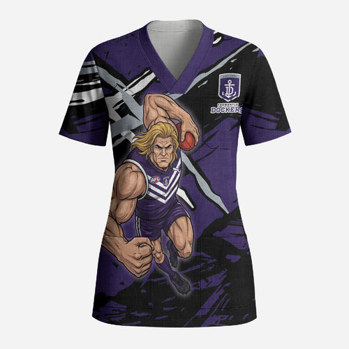 Fremantle Football Club Scrub Top Dockers Muscular Mascot Graphic - Abstract Paint Splatter Art