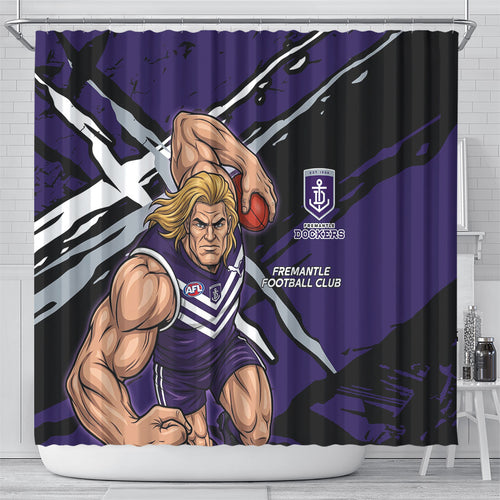 Fremantle Football Club Shower Curtain Dockers Muscular Mascot Graphic - Abstract Paint Splatter Art