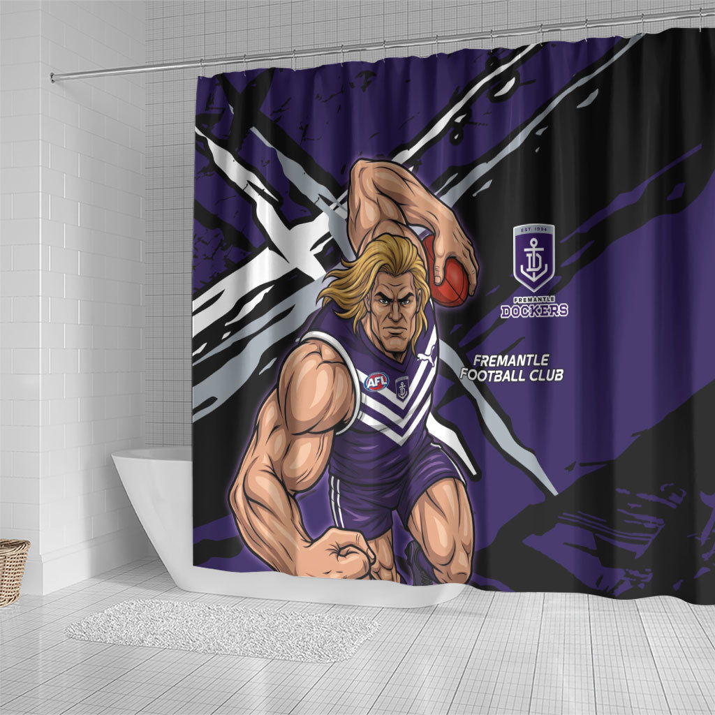 Fremantle Football Club Shower Curtain Dockers Muscular Mascot Graphic - Abstract Paint Splatter Art