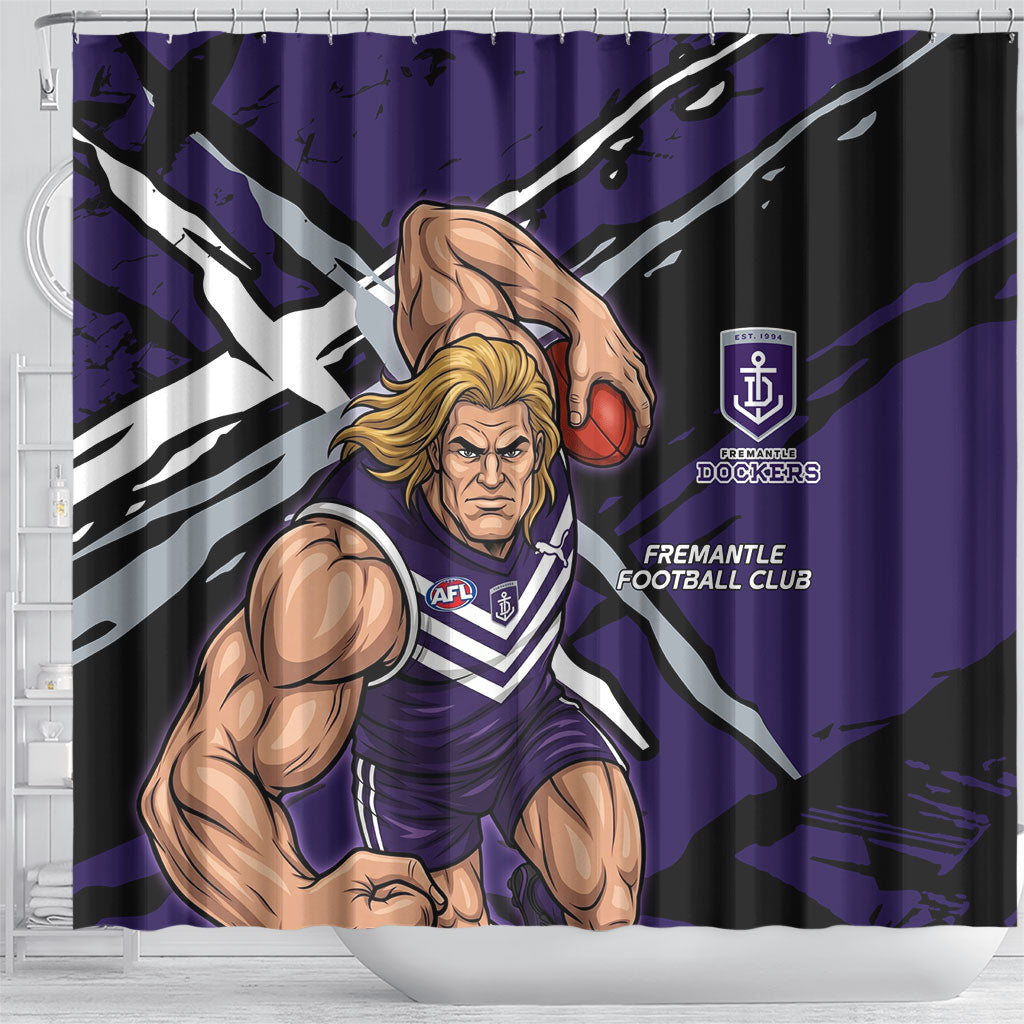 Fremantle Football Club Shower Curtain Dockers Muscular Mascot Graphic - Abstract Paint Splatter Art