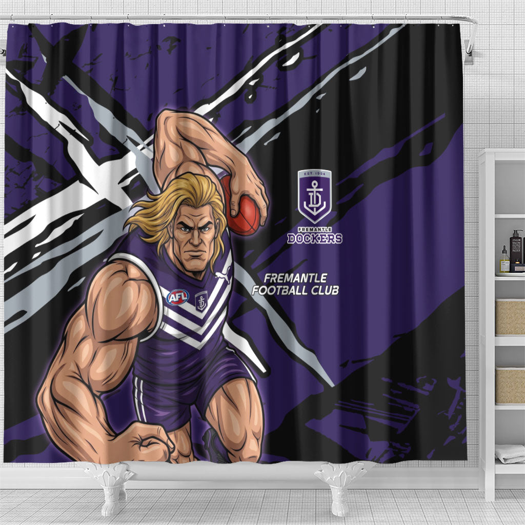 Fremantle Football Club Shower Curtain Dockers Muscular Mascot Graphic - Abstract Paint Splatter Art