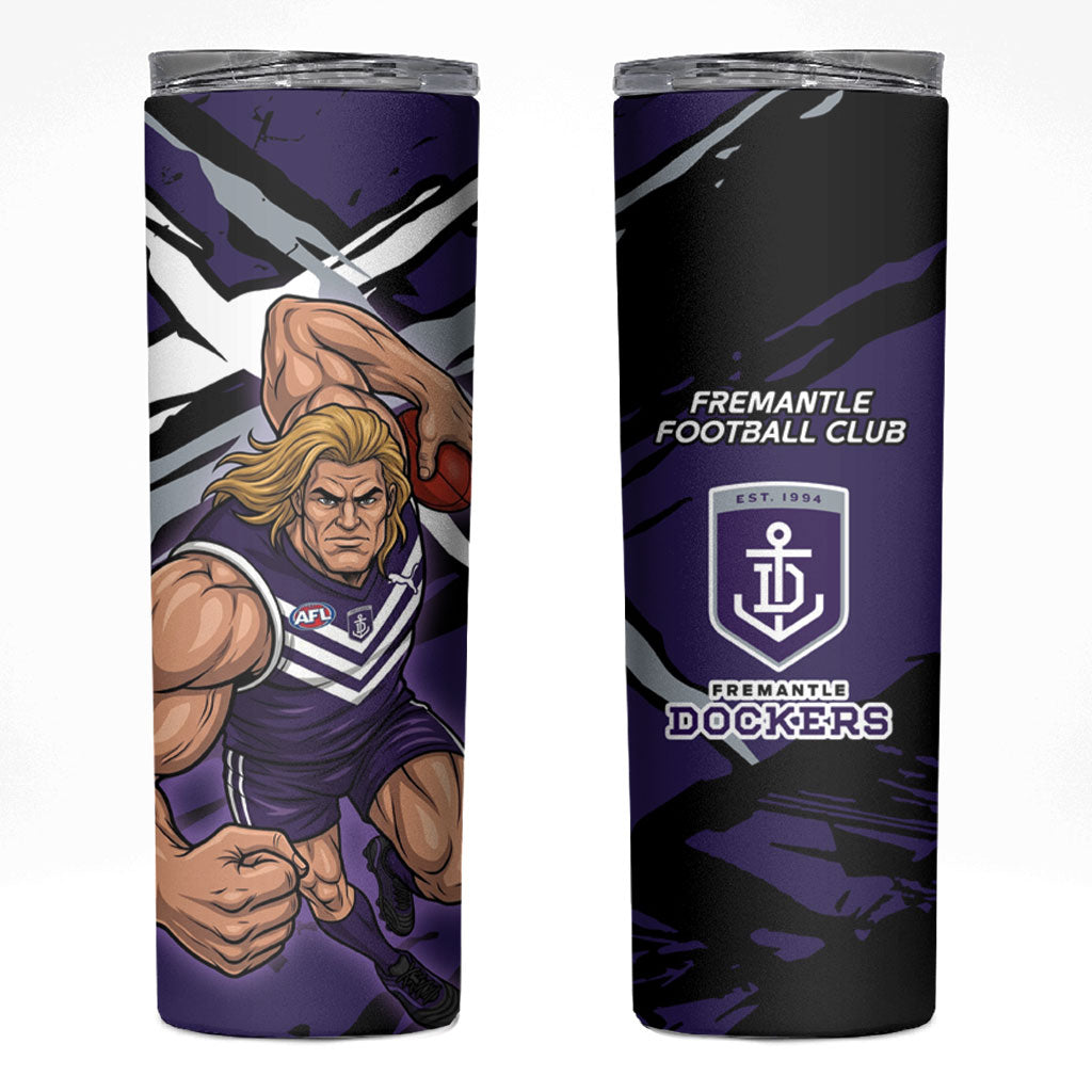 Fremantle Football Club Skinny Tumbler Dockers Muscular Mascot Graphic - Abstract Paint Splatter Art