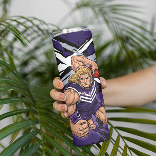 Fremantle Football Club Skinny Tumbler Dockers Muscular Mascot Graphic - Abstract Paint Splatter Art