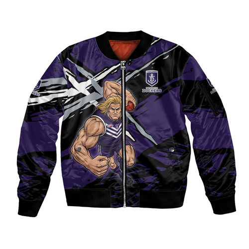 Fremantle Football Club Sleeve Zip Bomber Jacket Dockers Muscular Mascot Graphic - Abstract Paint Splatter Art