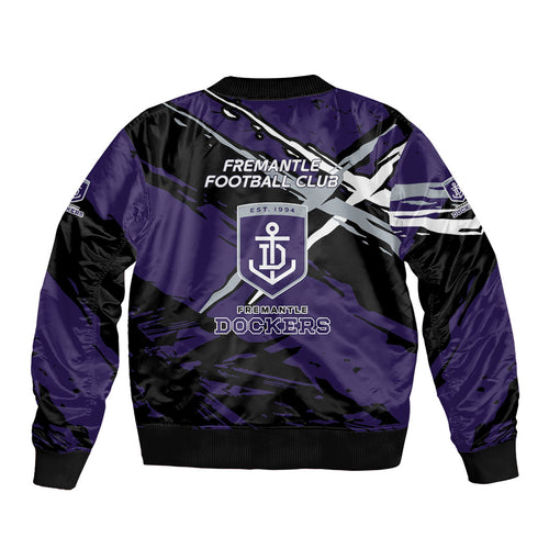 Fremantle Football Club Sleeve Zip Bomber Jacket Dockers Muscular Mascot Graphic - Abstract Paint Splatter Art