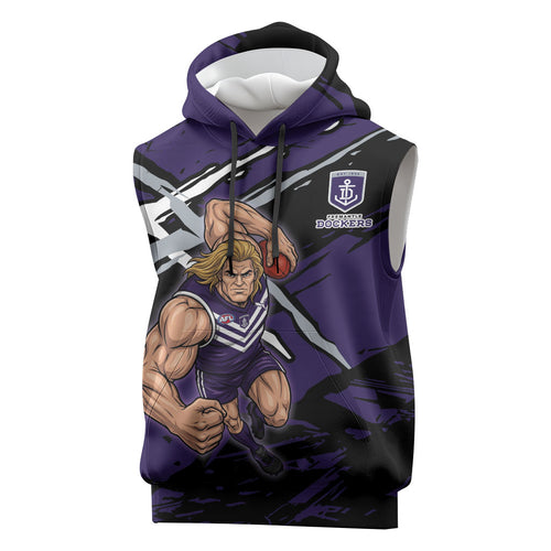 Fremantle Football Club Sleeveless Hoodie Dockers Muscular Mascot Graphic - Abstract Paint Splatter Art