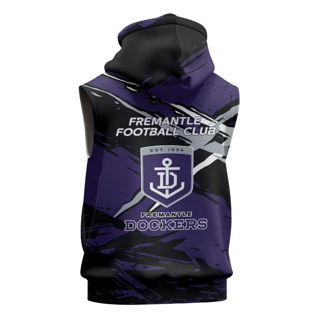 Fremantle Football Club Sleeveless Hoodie Dockers Muscular Mascot Graphic - Abstract Paint Splatter Art