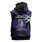 Fremantle Football Club Sleeveless Hoodie Dockers Muscular Mascot Graphic - Abstract Paint Splatter Art