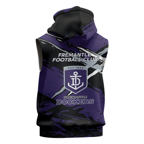 Fremantle Football Club Sleeveless Hoodie Dockers Muscular Mascot Graphic - Abstract Paint Splatter Art